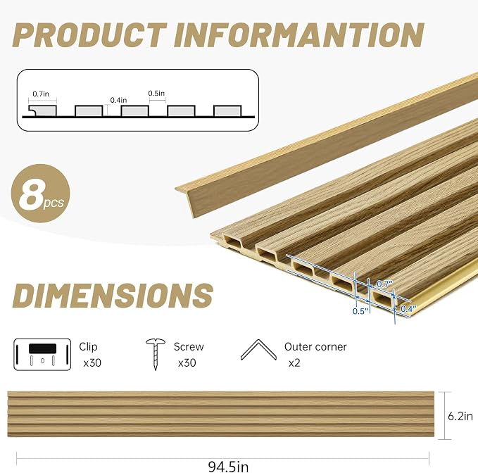 WPC Slat Wall Paneling, TV Background, Living Room, 94.5 x 6 in - Image 3