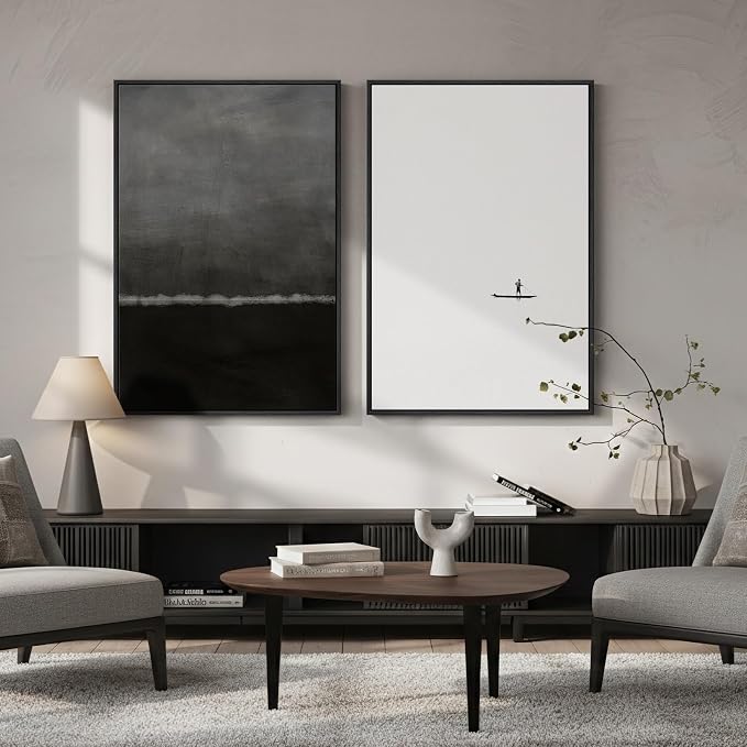 Framed Black and White Abstract Wall Art - Image 2