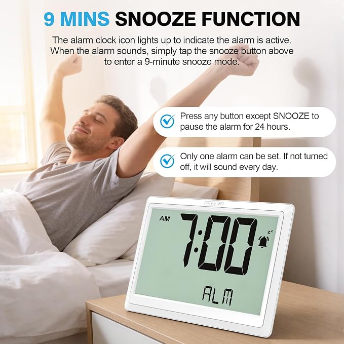 XREXS 10.4 Inch Digital Wall Clock, Battery Operated Large Display Clock - Image 6