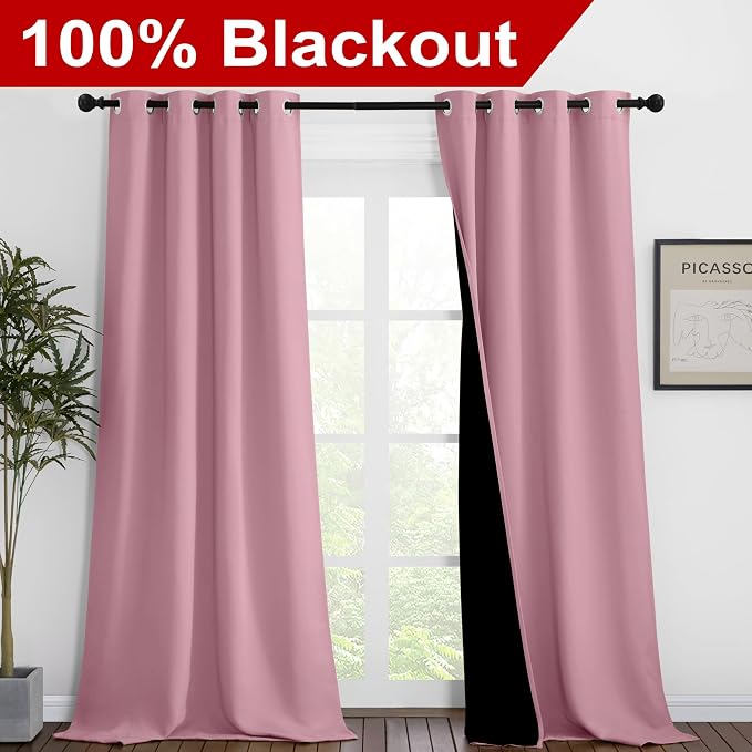 NICETOWN 100% Blackout Blinds, 46 inches x 96 inches, Laundry Room Decor Window - Image 2