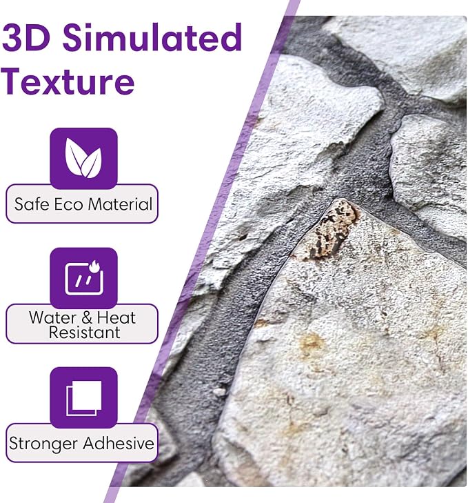 3D Faux Stone Wall Panels Peel and Stick, Stone-Look Textured Wall Sticker - Image 3