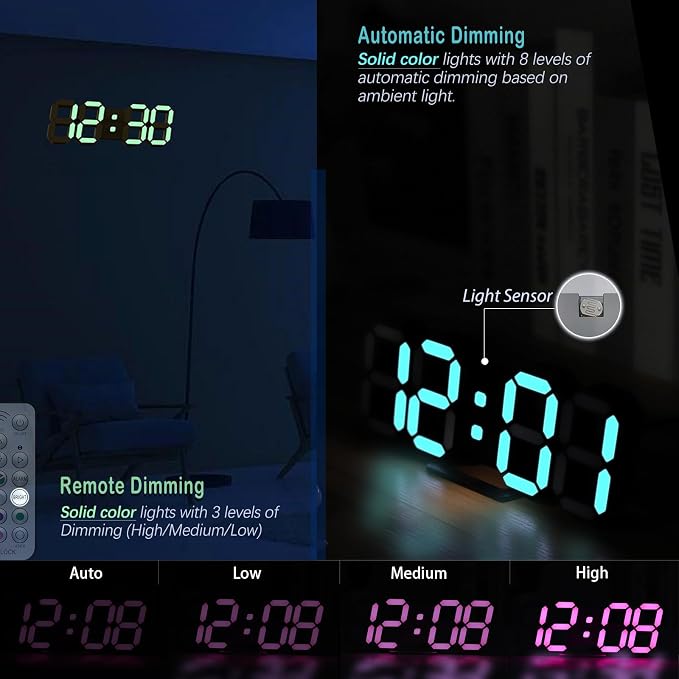 KOSUMOSU LED Digital Clock Neon Clock 9.7" Black Gaming Clock RGB LED Wall Clock - Image 4