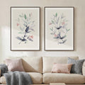 Large Framed Botanical Wall Art Set of 2, Modern Minimalist Floral Canvas Wall by Cuspin