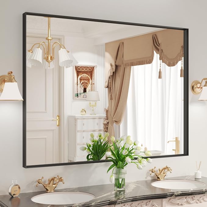 LOAAO Black Bathroom Mirror 48"X30" by LOAAO