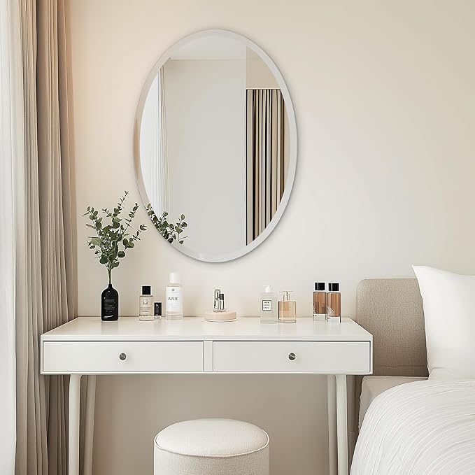 USHOWER Bathroom Mirror for Over Sink, 20x28 Inch Oval Frameless Mirror - Image 8