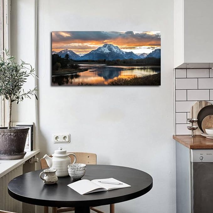 Sunset Mountain Wall Art for Living Room Nature Grand Teton Landscape Canvas - Image 5