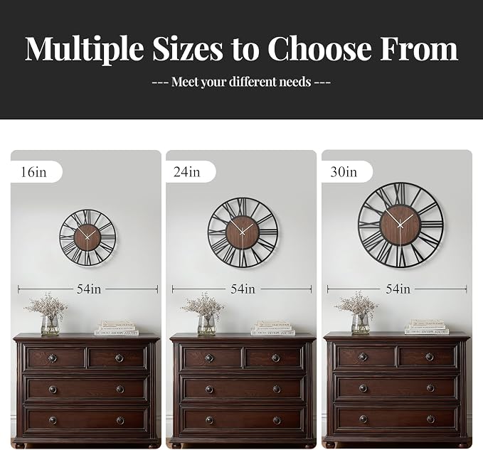 Cuspin 24 Inch Large Wall Clock, Silent Non Ticking Battery Operated Roman - Image 6