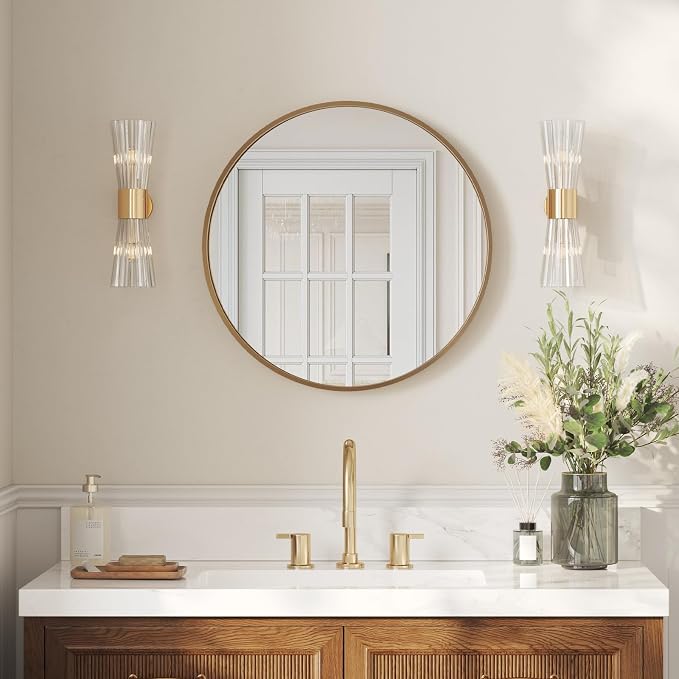 USHOWER Gold Bathroom Mirrors for Over Sink, 24 Inch Circle Mirror by USHOWER