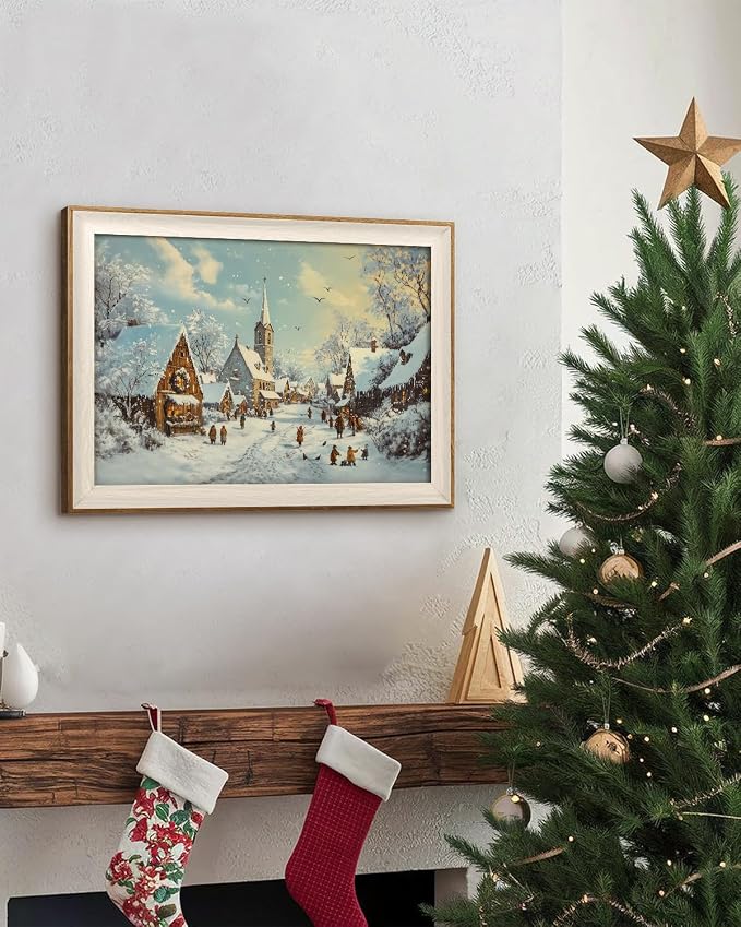 VIYYIEA Winter Framed Wall Art for Living Room, Snow Village Canvas Prints - Image 8