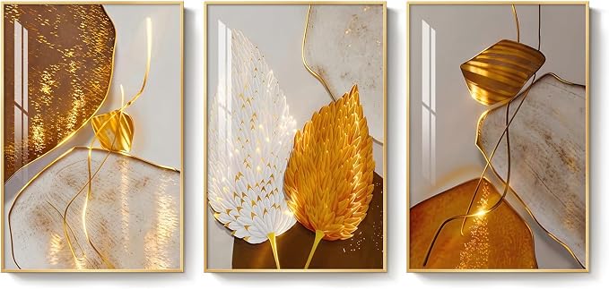 Framed Modern Luxury Wall Art for Living Room, Large White and Gold Leaf - Image 9