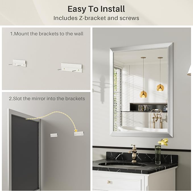 28x36 Inch Brushed Silver Bathroom Mirror - Image 7