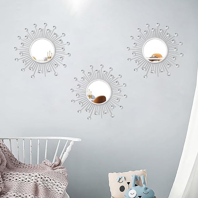 3 Pack Metal Mirrors for Wall Sunburst Wall Mirrors Home Décor Decorative - Image 3