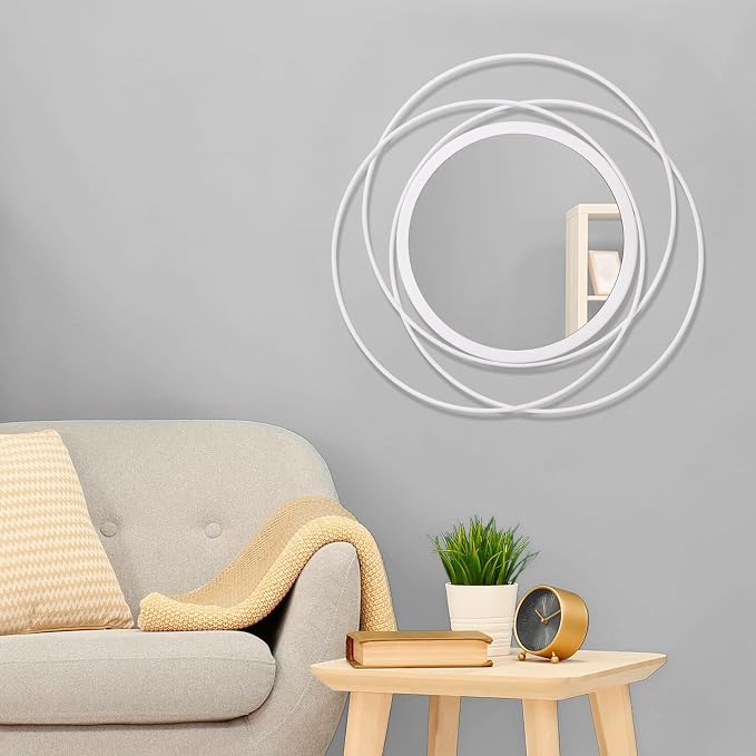 White Round Wall-Mounted Mirrors Wire Modern Metal Frame Arts Mirrors Home - Image 3