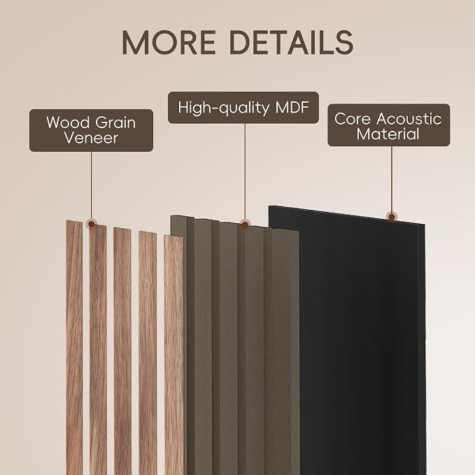 EVERECO 6 Pack Wood Slat Acoustic Wall Panels 92.5" × 7.87", 3D Sound Absorbing - Image 4