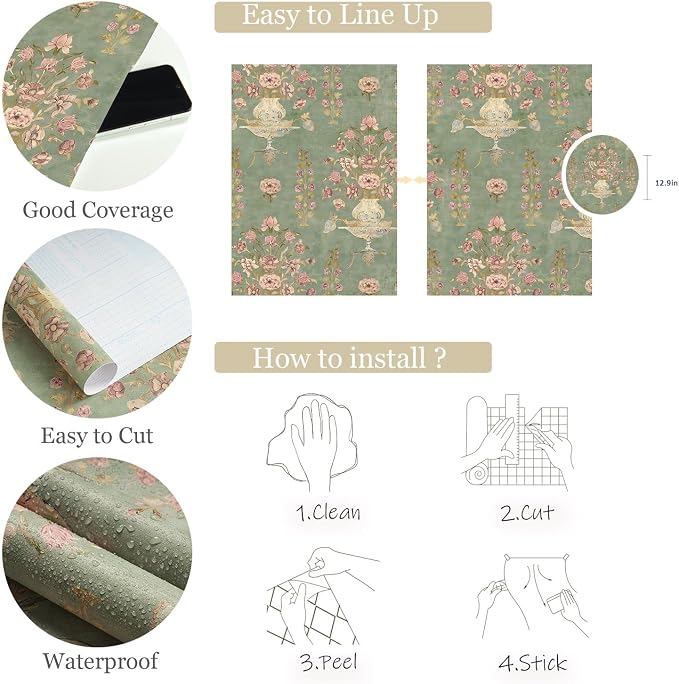 Orainege Floral Wallpaper Peel and Stick Wallpaper Modern Contact Paper 16.9in - Image 4