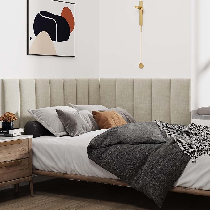 IFNOW Upholstered Wall Mounted Headboard, 3D Soundproof Wall Panels Peel and - Image 4