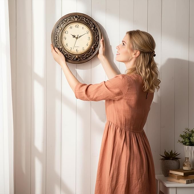 Pumtus Plastic Silent Wall Clock, 13 Inch Vintage Battery Operated Wall Clocks - Image 4