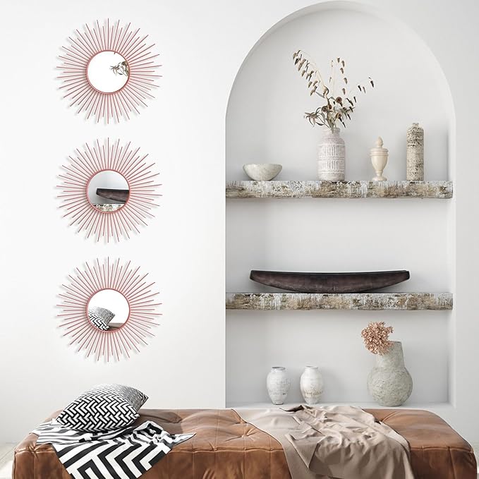 3 Pack Metal Mirrors for Wall Sunburst Wall Mirrors Home Décor Decorative - Image 7