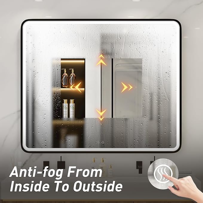 43X36 Inch Black LED Bathroom Mirror - Image 5