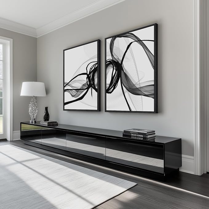 Large Framed Black and White Abstract Wall Art - Image 2