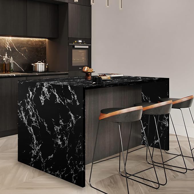 practicalWs Glossy Marble Wall Paper Granite Black/Grey Kitchen Countertop - Image 6