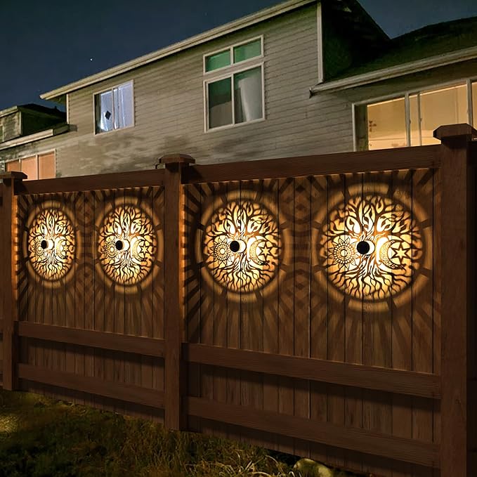 gardencave 4 Pack Solar Fence Lights Metal Solar Powered Outdoor Wall Deck Step - Image 5
