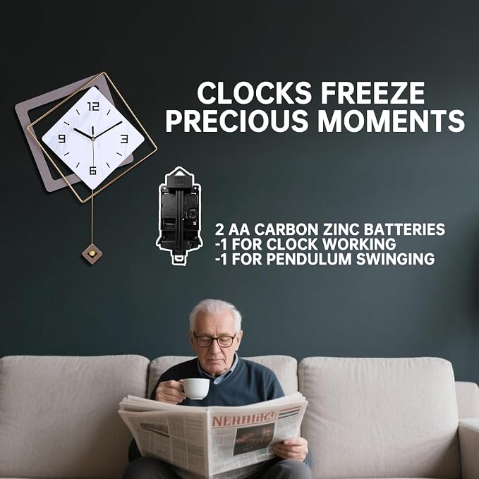 Wall Clock with Pendulum, Silent Quality Quartz Battery Operated, Modern Large - Image 3