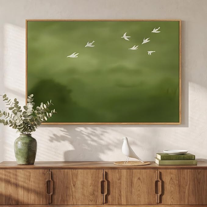 Framed Green Abstract Wall Art, Modern Minimalist Sage Green Canvas Prints by Cuspin