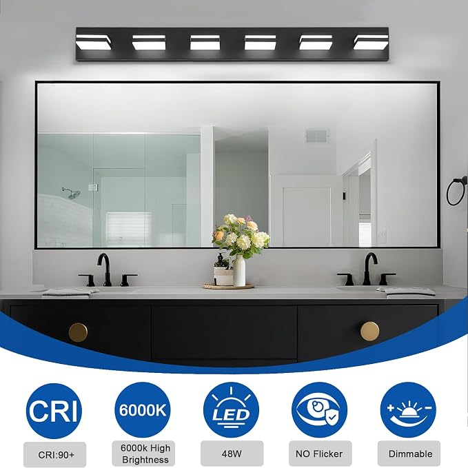 IZORRO LED Modern Bathroom Lights Fixtures, Matte Black Acrylic Wall Lighting - Image 4