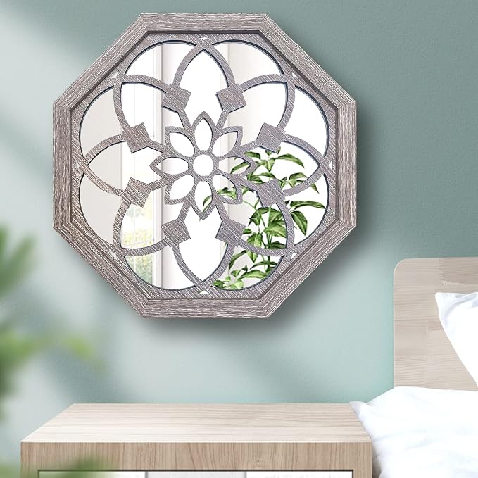 ZOLAPI 2 PCS 20 inch Octagon Wall-Mounted Mirrors, Vintage Farmhouse Mirror - Image 7