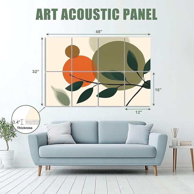 8 Pack Art Acoustic Panels Sound Absorbing Boho Botanical Leaf Orange Green - Image 2