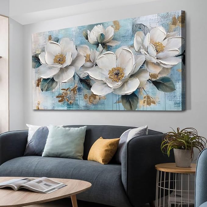 Ardemy Flower Wall Art for Living Room White Floral Canvas Art Wall Decor - Image 6