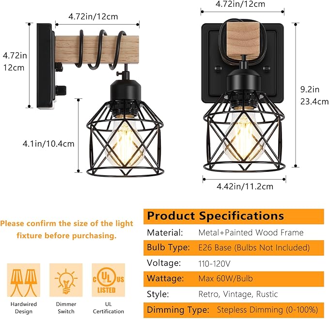 FadimiKoo Dimmable Wall Sconces Set of Two, Bedside Wall Mounted Lamp - Image 2