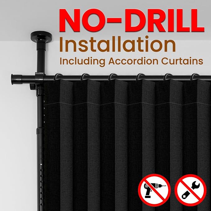 100% Blackout Room Divider Curtains Sets Black 2 Panels W100 x L84in No Drill - Image 3