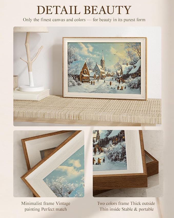 VIYYIEA Winter Framed Wall Art for Living Room, Snow Village Canvas Prints - Image 3