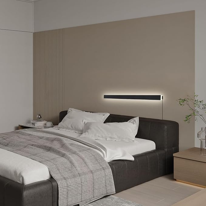 KELUOLY Modern Plug in Wall Lights, 31.4 inch Frosted Black LED Long Wall Sconce - Image 6