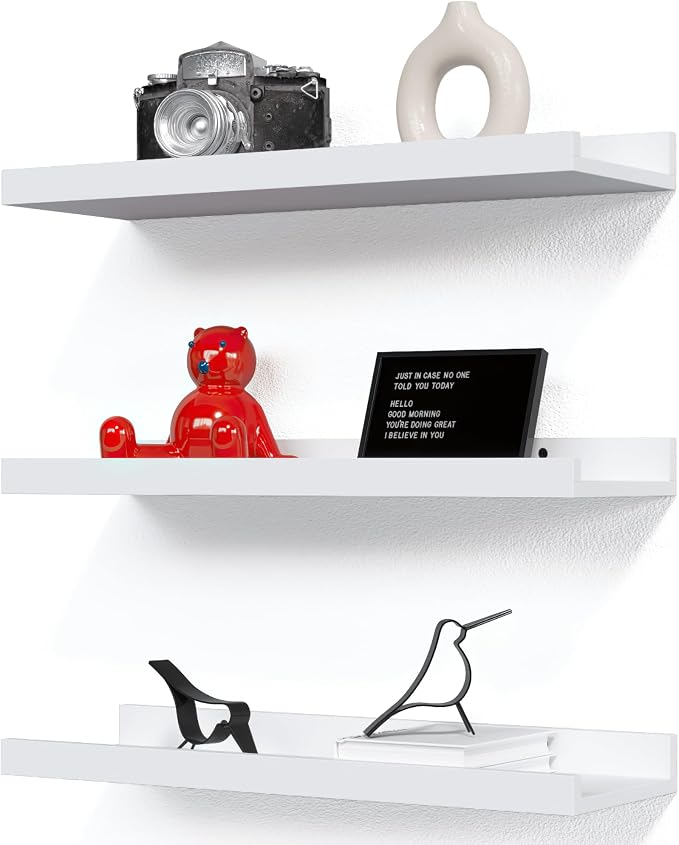 RICHER HOUSE 3 Set White Floating Shelves, 16 inches Wall Mounted White Shelves by RicherHouse