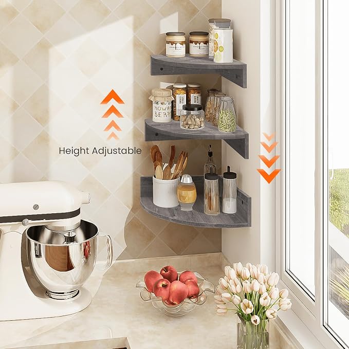 Homode Corner Floating Shelves, 3 Tier Wood Hanging Shelf Organizer - Image 2