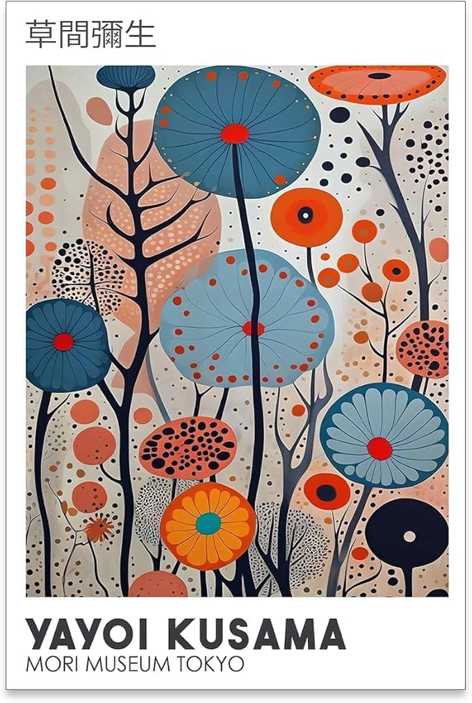 Yayoi Kusama Canvas Wall Art Vintage Japanese Painting Posters Tokyo Aesthetic by Heltrappe