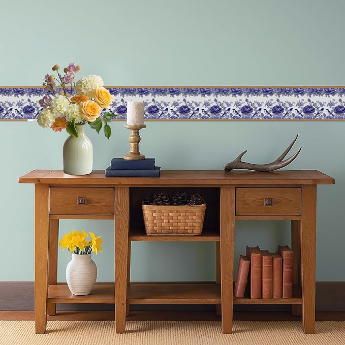 Blue Purple Floral Bird Wallpaper Border 196x4 Inch Peel and Stick Wall Border - Image 6