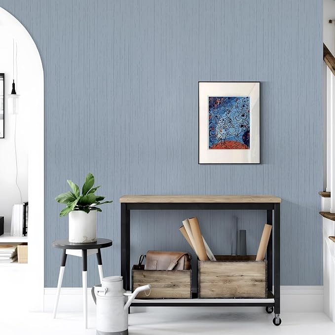 Grasscloth Peel and Stick Wallpaper Grey Blue 15.74" x 472.44" Modern Textured - Image 5
