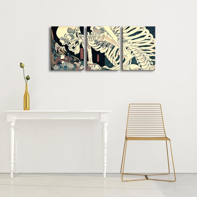 Wieco Art 3 Piece Witch and Skeleton Ukiyo-E by Utagawa Takiyasha Historic - Image 4