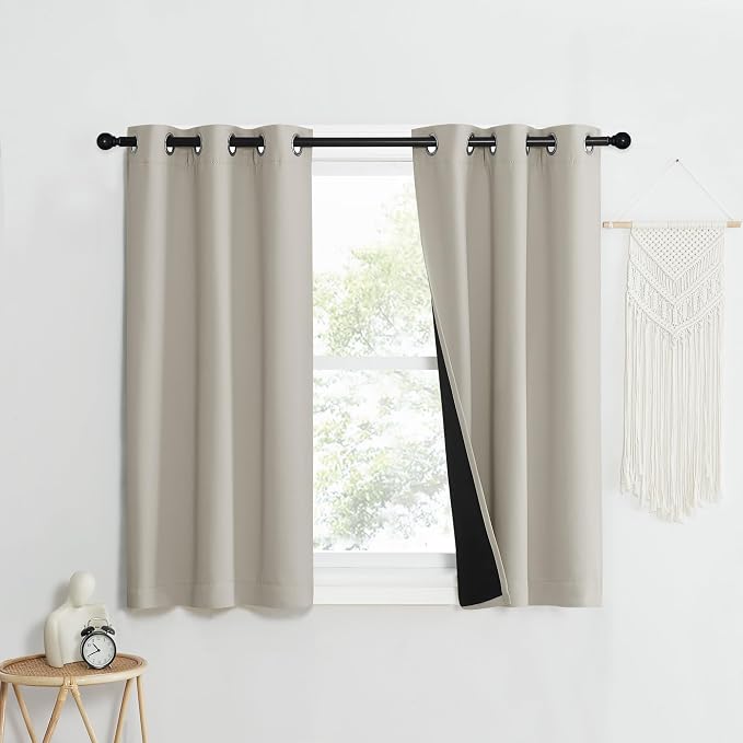 NICETOWN Natural 100% Blackout Lined Curtains, 1 Pair, 2 Thick Layers Narrow - Image 2