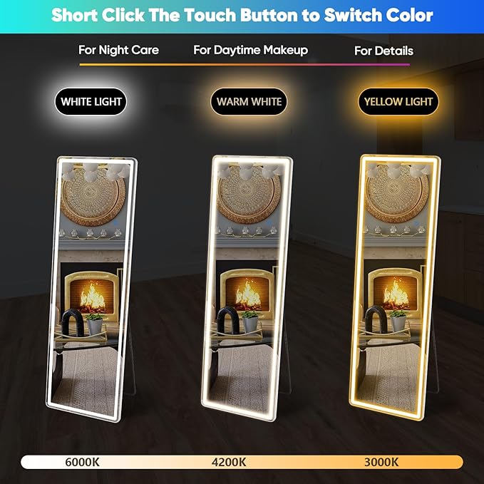 DUMOS LED Full Length Floor Mirror, 3 Color Lighting, Hanging or Leaning - Image 3