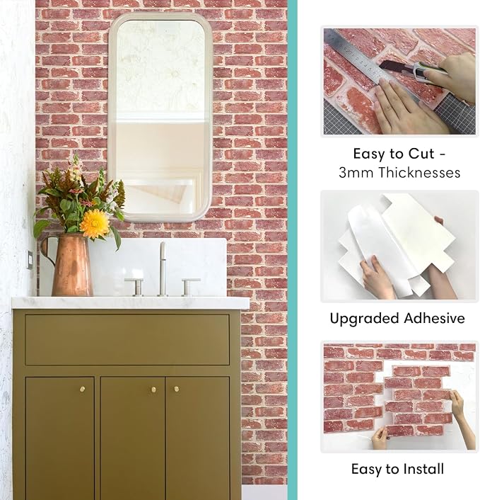 Commomy 10 Pcs Peel and Stick Brick Tile -11.8"X11.8" Small Size PVC 3D Faux - Image 6