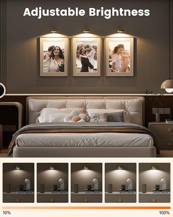 3 Pack Picture Lights for Wall, Wireless 2000mAh Rechargeable Magnetic LED Puck - Image 6