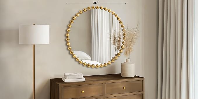 Madison Park Round Mirror, Metal Frame Circle Mirror 36 inch, Wall Art Decor - Image 2