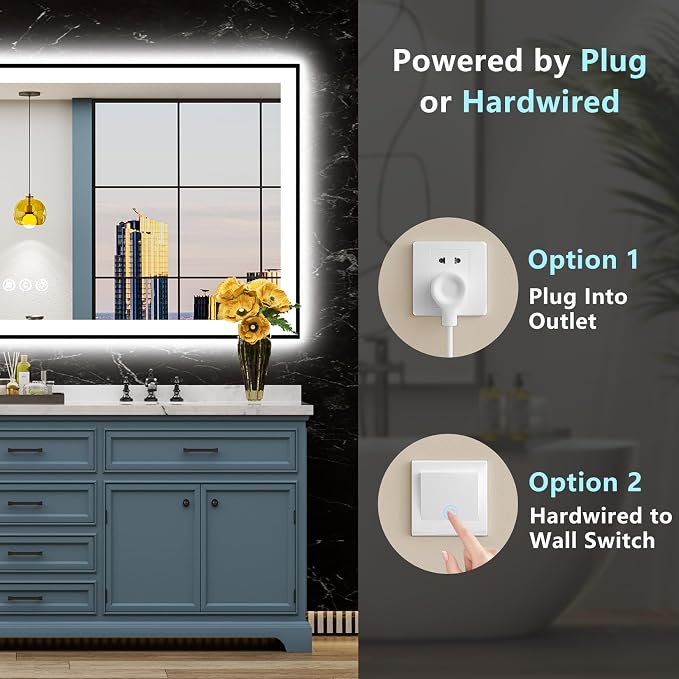 96x36 Black Framed LED Bathroom Mirror - Image 7