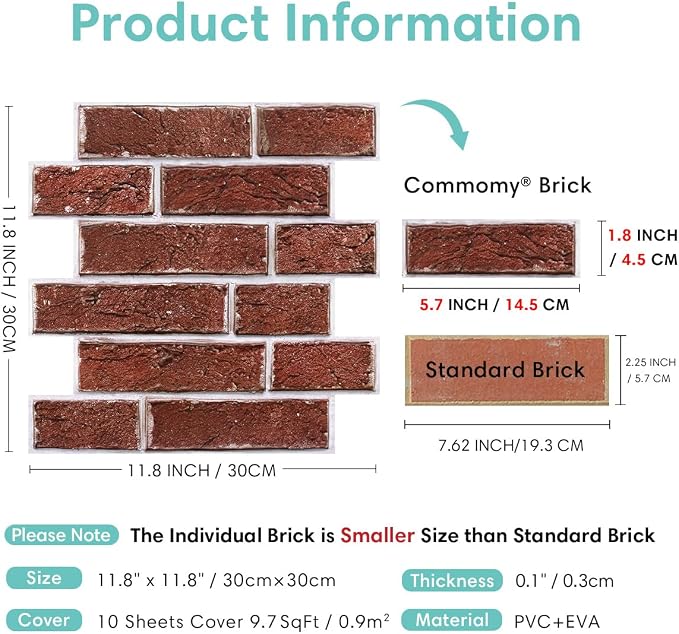Commomy 3D Faux Brick Wall Panels Peel and Stick - Image 5