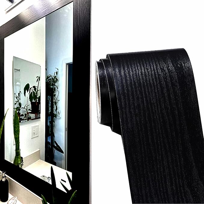 DESOMINOR 32FT Black Border Peel &Stick Black Wood Grain Wallpaper Border by DESOMINOR